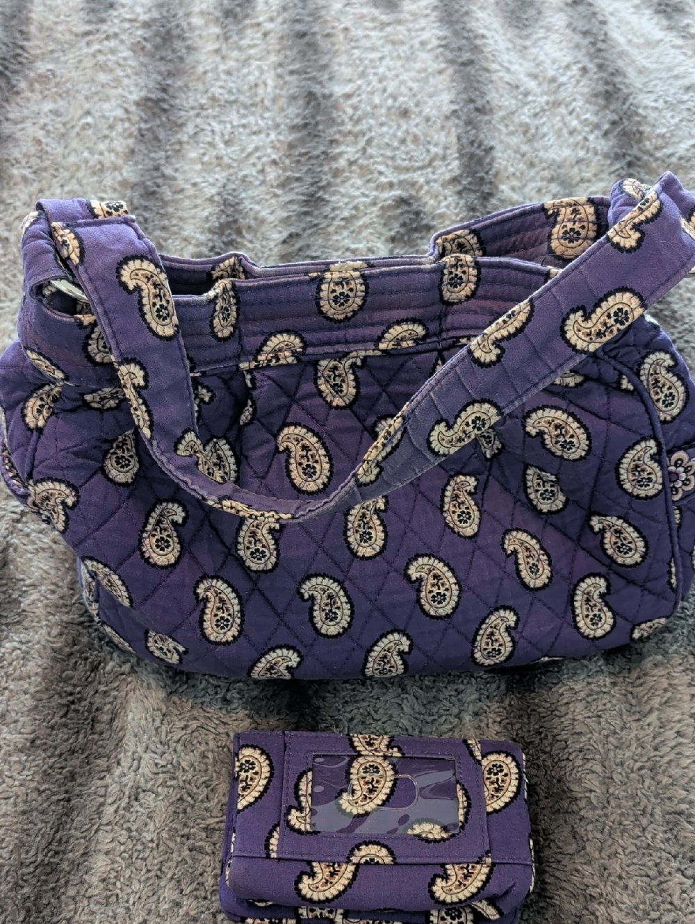 Vera Bradley Purple Paisley Quilted Shoulder Bag with Matching Wallet